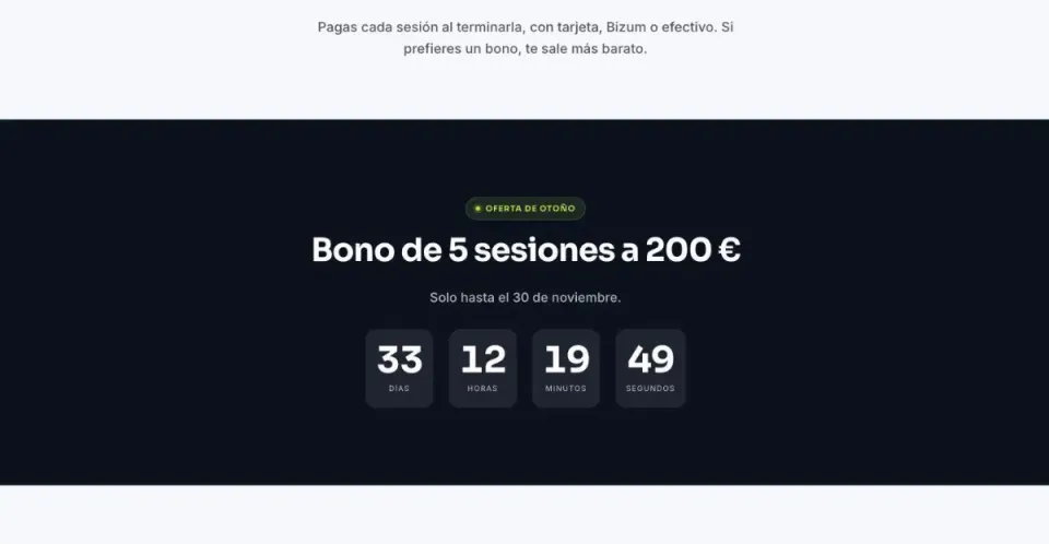 Cuenta atrás de una oferta de otoño con días, horas, minutos y segundos en una franja oscura