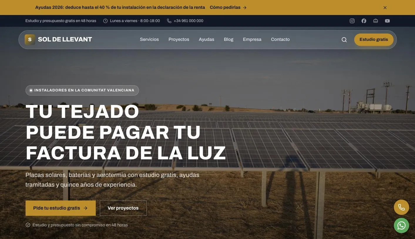 Portada de Sol de Llevant, una instaladora de placas solares hecha con clixxii