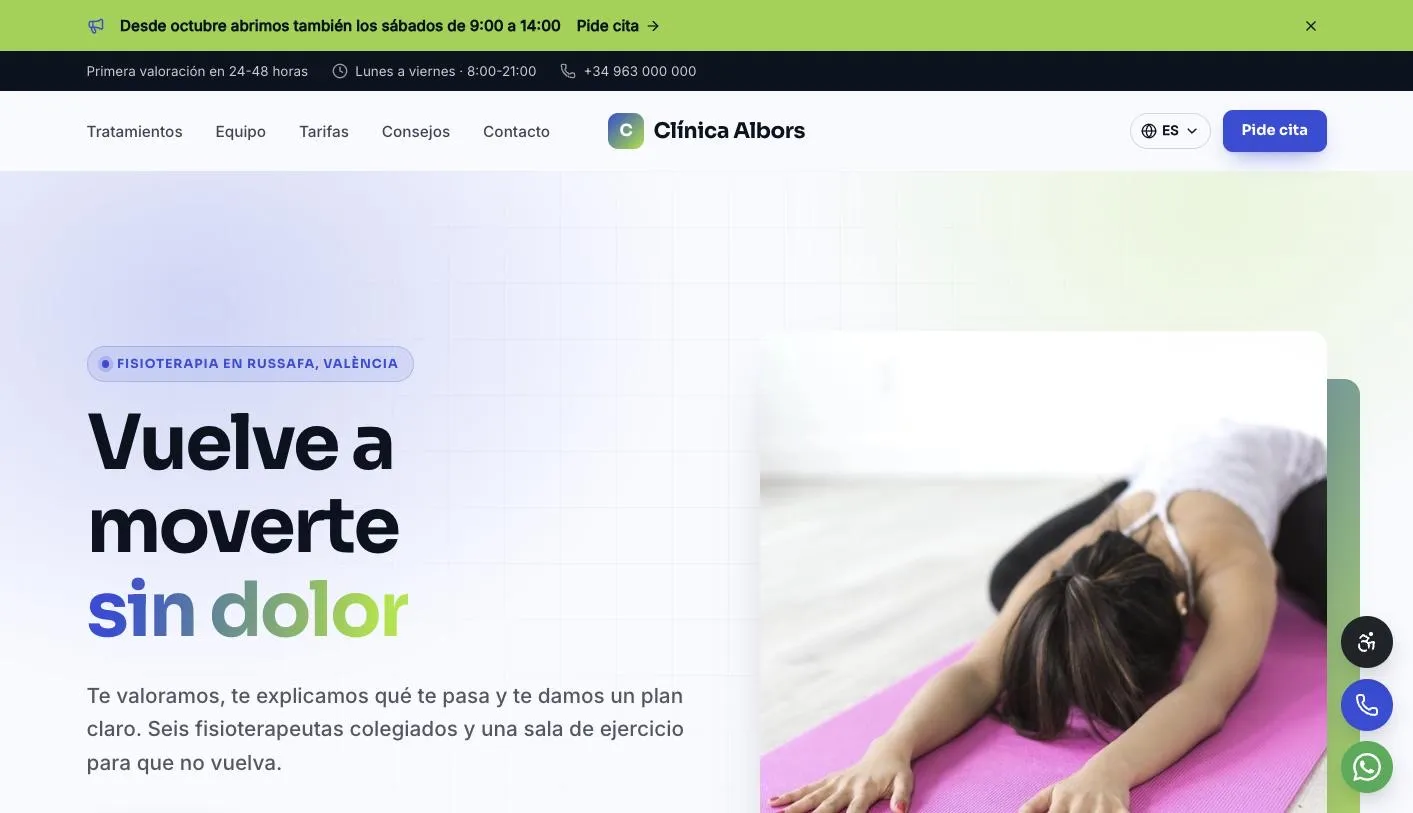 Portada de Clínica Albors, una clínica de fisioterapia hecha con clixxii