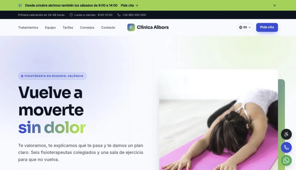 Portada de Clínica Albors, una clínica de fisioterapia hecha con clixxii