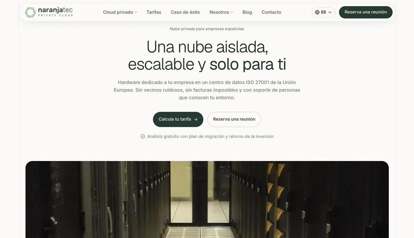 Portada de Naranjatec Cloud, un proveedor de nube privada hecho con clixxii