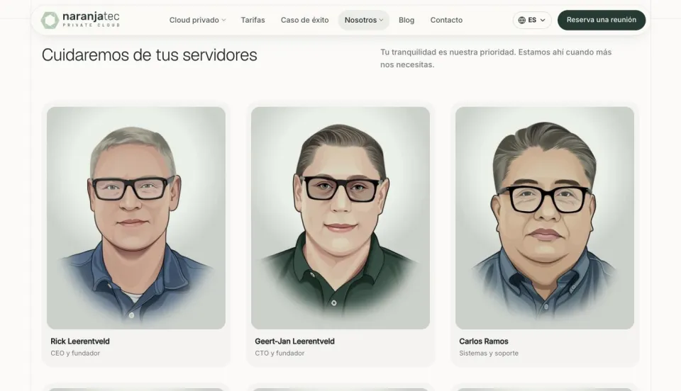 El equipo de Naranjatec Cloud en tarjetas con retrato