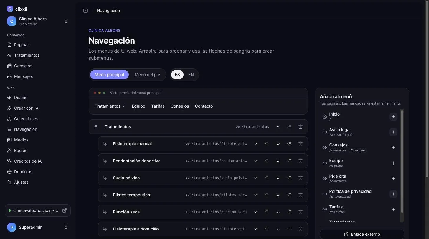 Editor de menús con vista previa