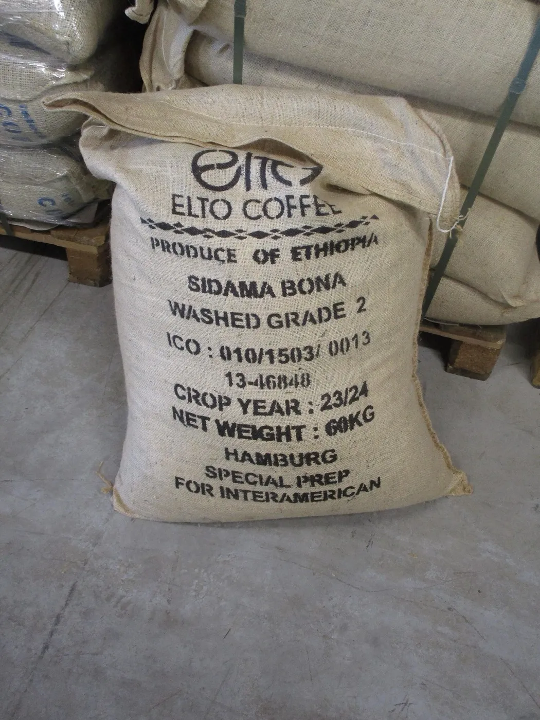 Saco de café verde de Etiopía