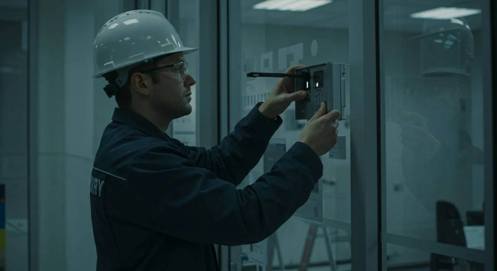 Técnico revisando una puerta